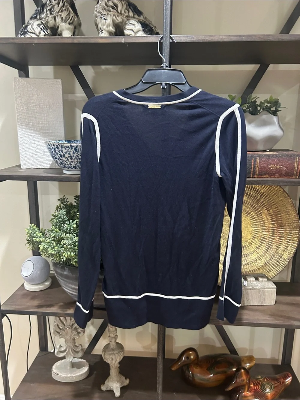 MKors XS Navy Sweater with White Trim - Women's Top